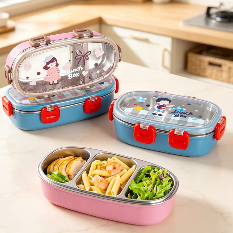304 stainless steel children's compartmented lunch box to prevent odor transfer cartoon sealed lunch box with lid portable lunch for students