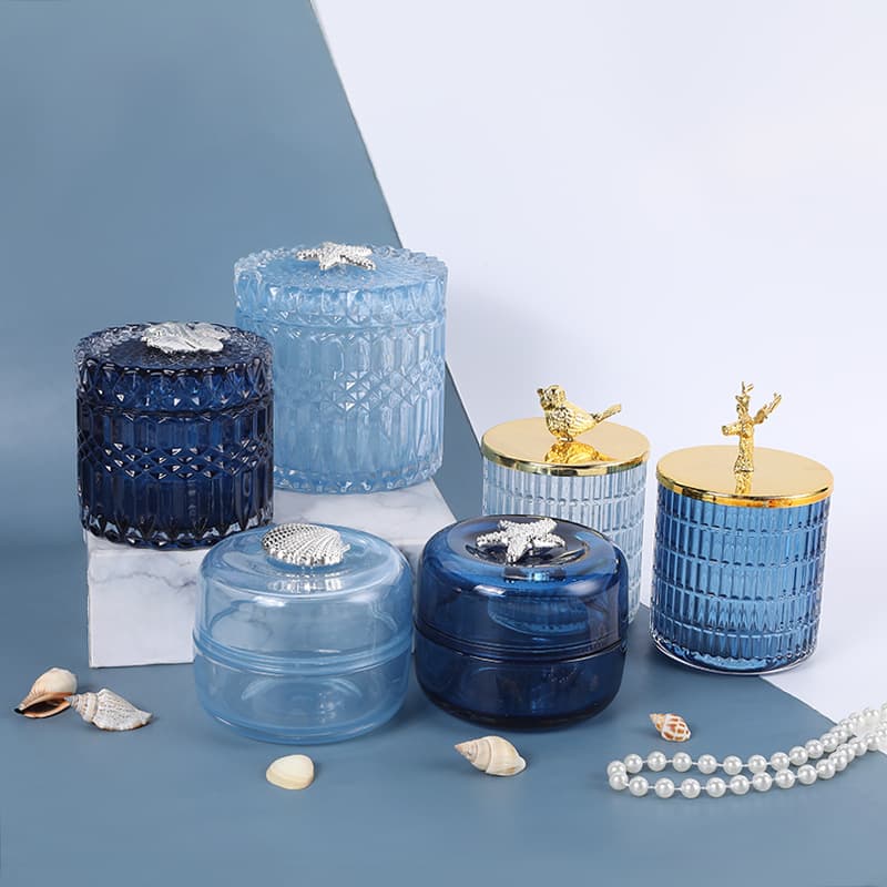 Nordic minimalist luxury glass candy with lid, Instagram-worthy ocean-themed jewelry storage, home decor, and silk flower storage.