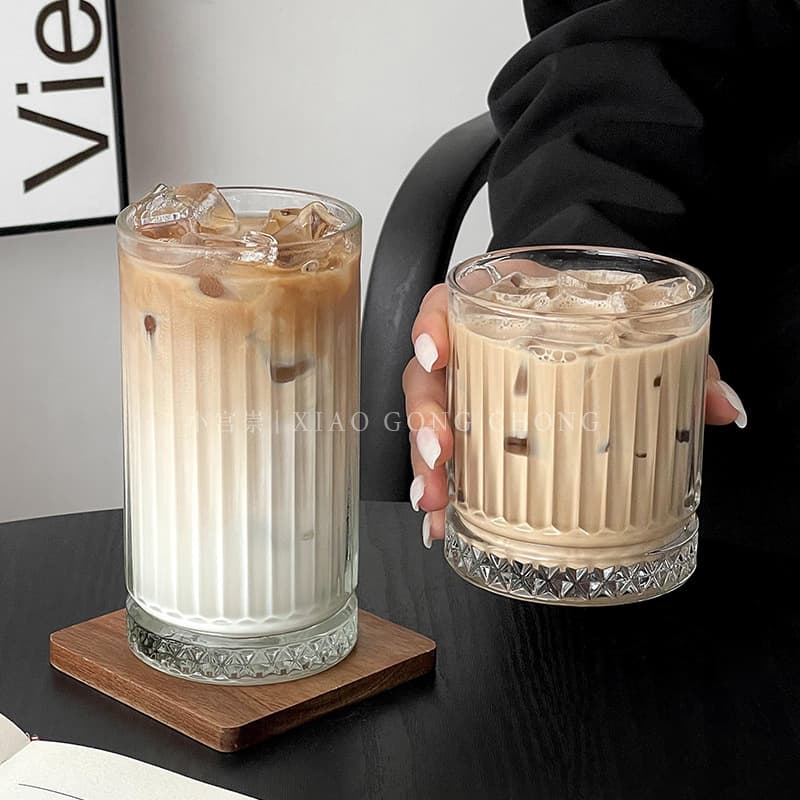 Ins Style Iced Americano Coffee Cup Classic Striped Glass Cup Milk Latte Cup Whiskey Cup Wine Glass