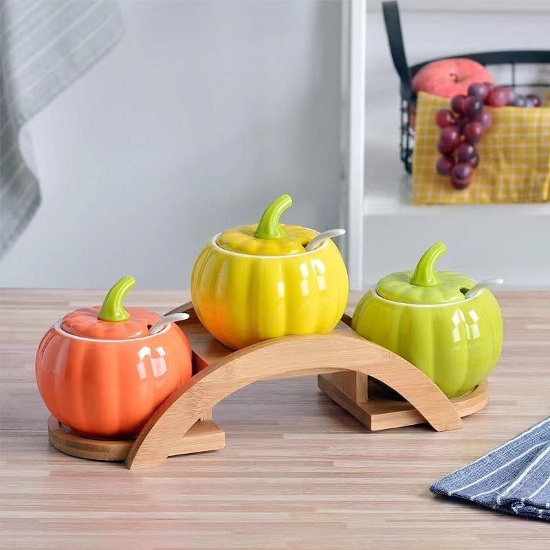 Creative Ceramic Seasoning Jar Set Salt Sugar Spice Container Chili Oil Pot Kitchen Condiment Jar Food Grade