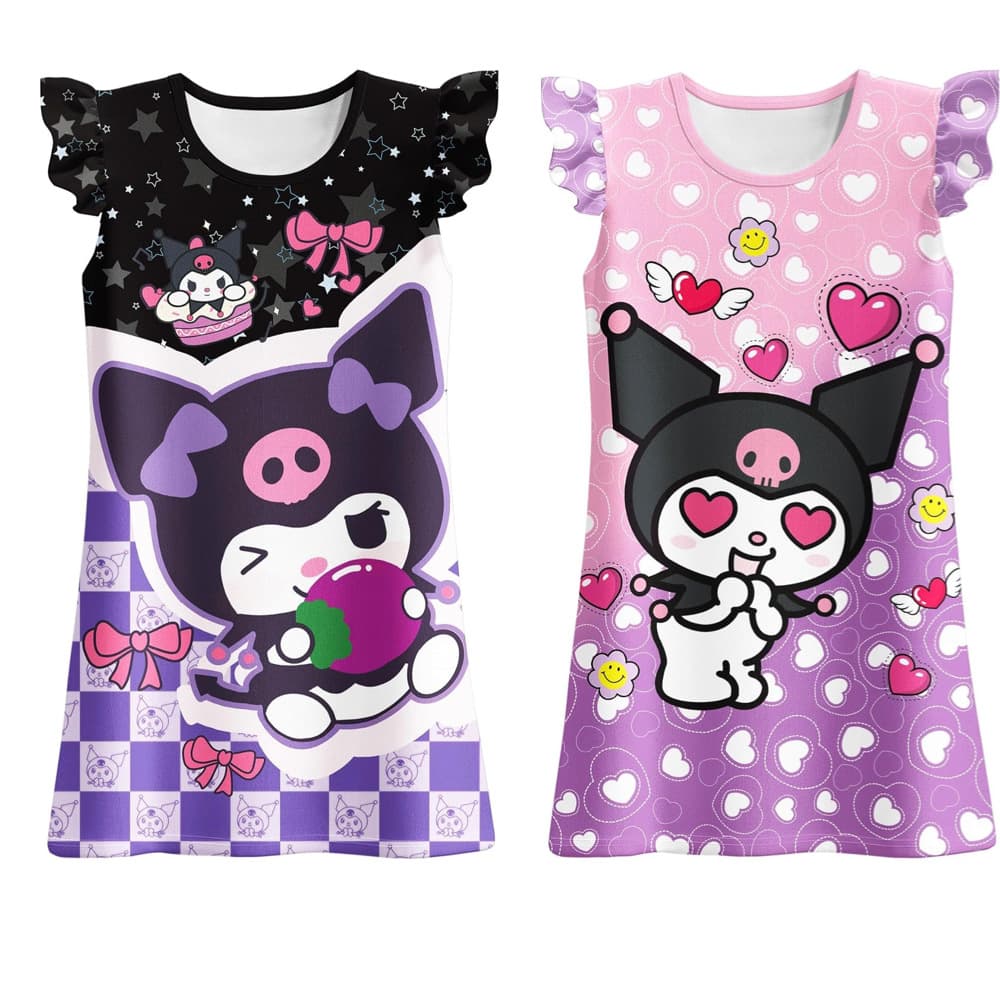 Kuromi Girls Short Sleeve Pajama Sleep Dress Loungewear 10175 10176