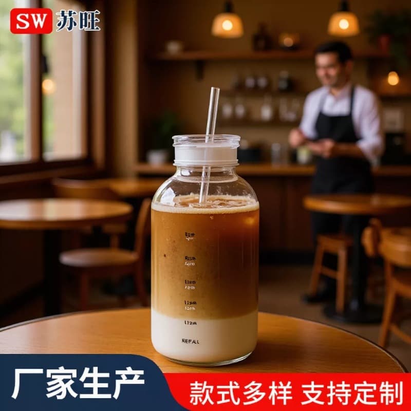 Trendy Time Scale Glass Water Bottle Cold Brew Coffee Cup Large Capacity Straw Cup with Lid Milk Cup