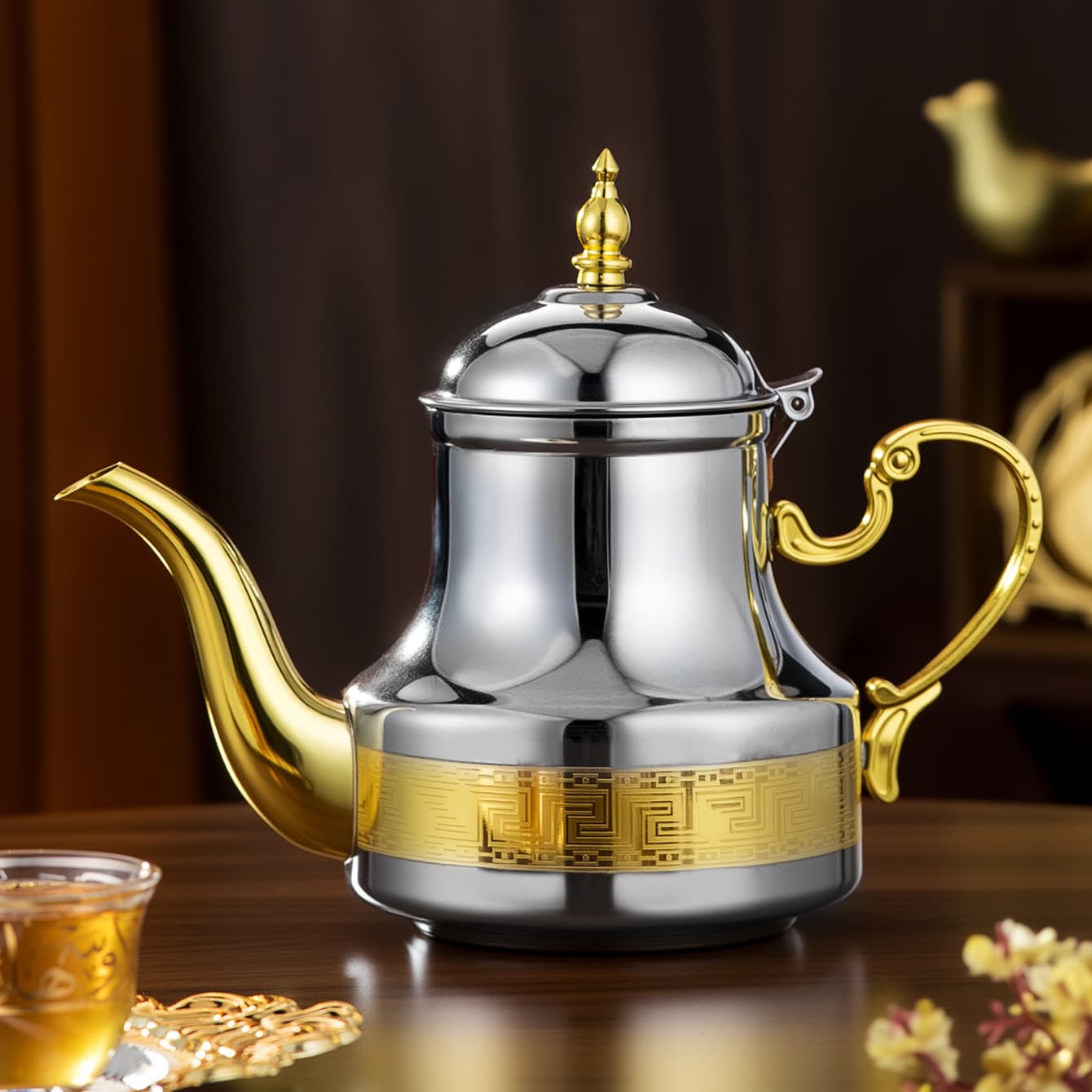 Cross-border Arabic coffee pot, heatable golden coffee pot, stainless steel pot, teapot, palace style stainless steel, Middle East