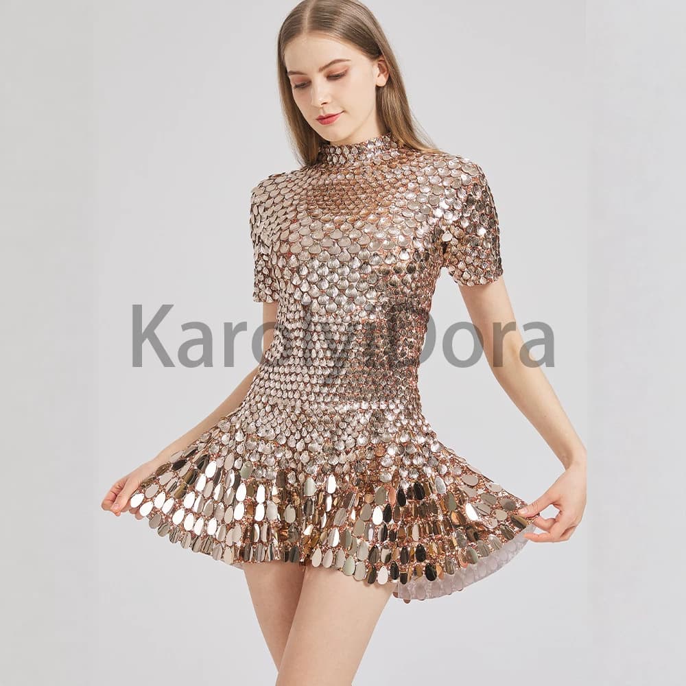 New European and American Cross-Border Shiny Sequin Shell Dress Stage Performance Sexy Short Skirt Fashion Nightclub Style
