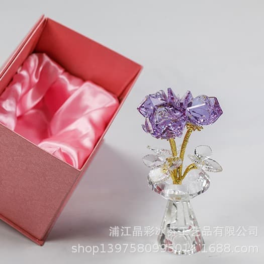 Factory direct sales wedding promotion Valentine's Day gift three-headed rose crystal rose crystal simulation flower ornaments