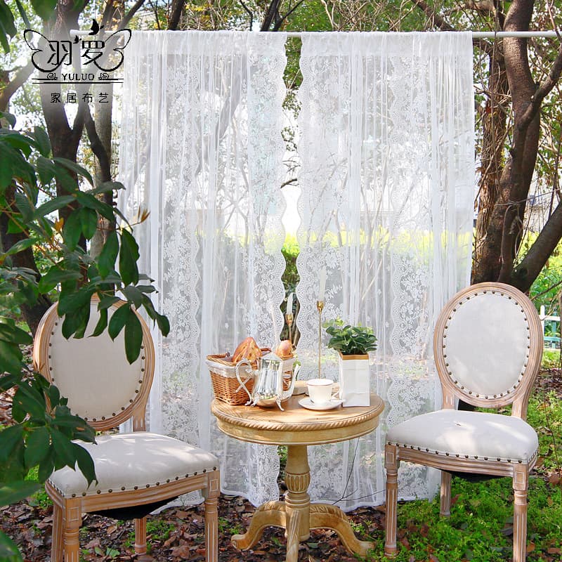 French Curtain Sheer Curtain Lace Trim Romantic Lace Countryside White Sheer Curtain Wave Ins Princess Door Curtain Korean Partition