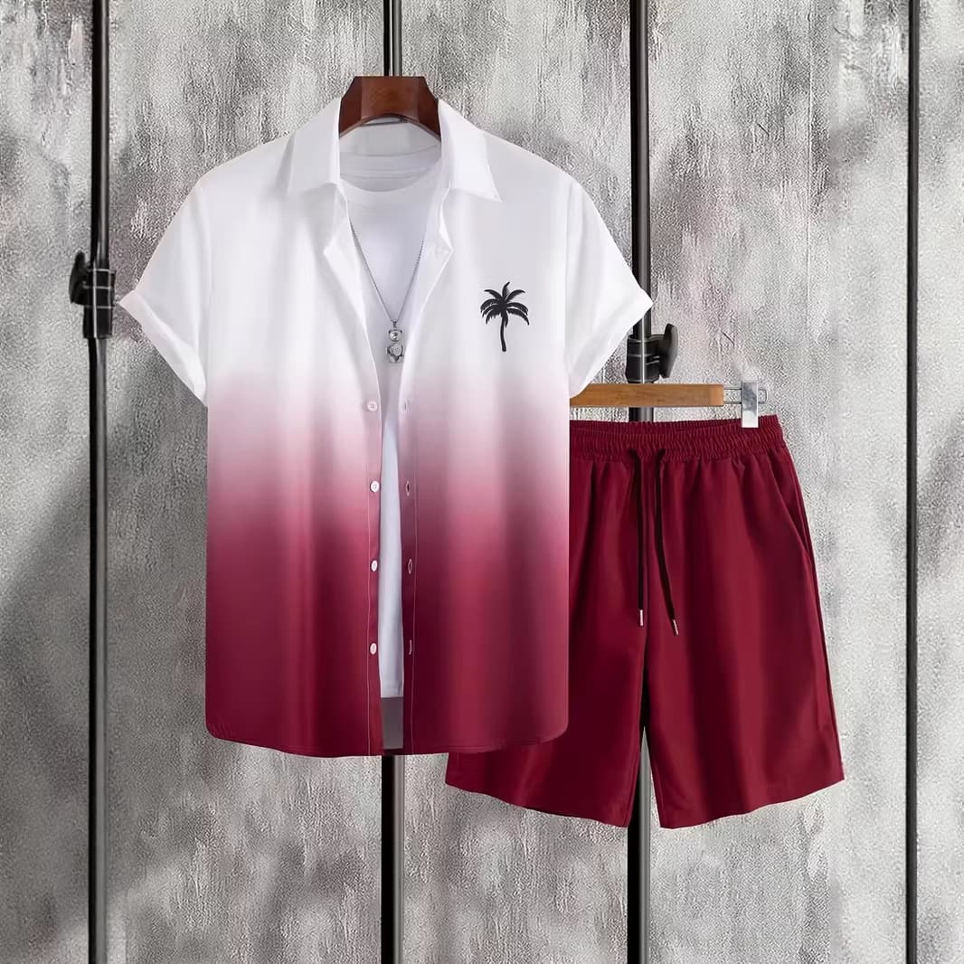 2026 Amazon Hot Selling 3D Digital Print Ice Silk Short Sleeve Men's Shirt Set