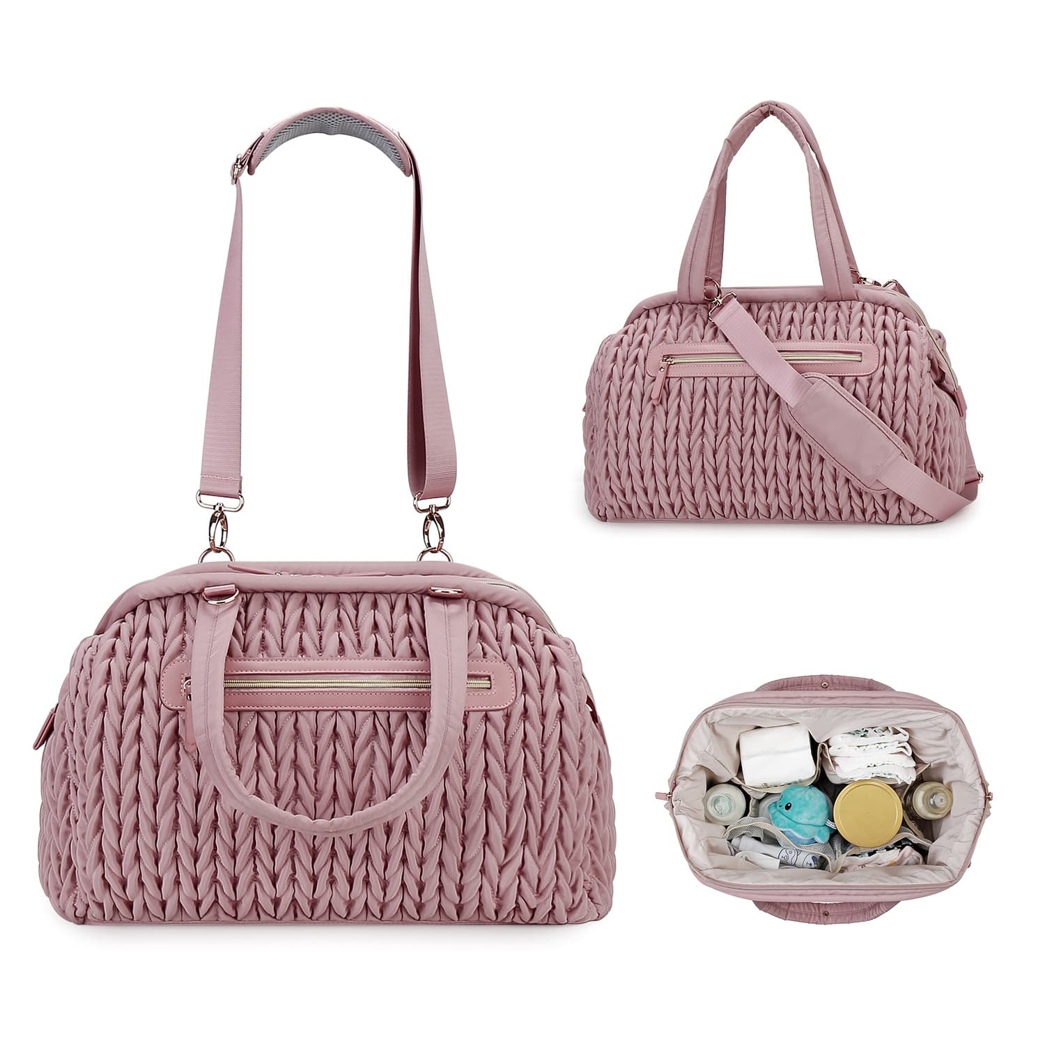 Quilted Twisted Craft Mom Bag Handbag Shoulder Baby Mama Bag Large Capacity Waterproof Insulated Bottle Maternity Diaper Bag