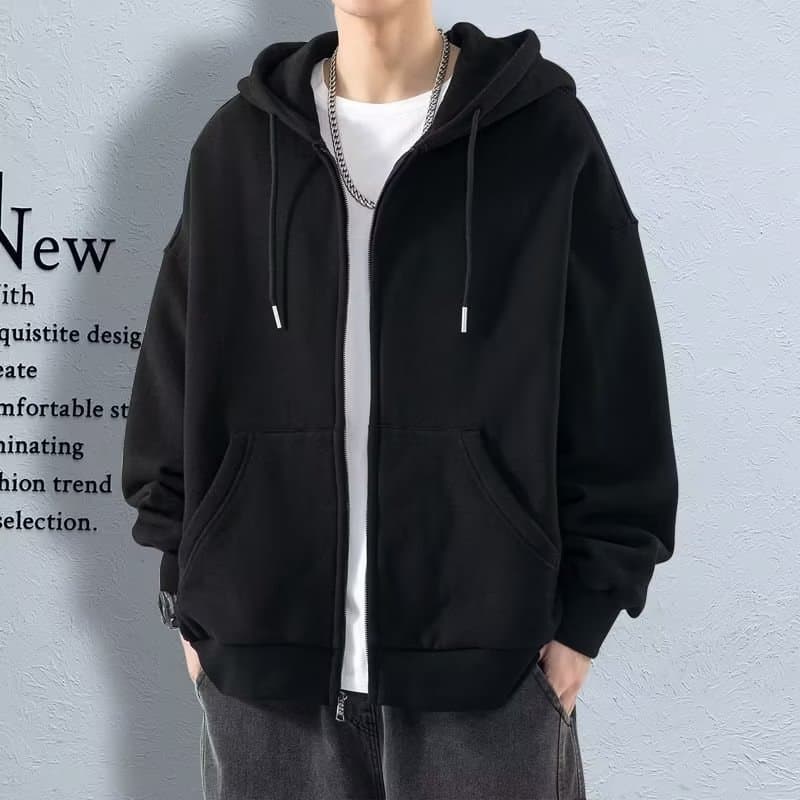Cardigan zipper sweatshirt men's solid color jacket 2025 autumn youth casual versatile hooded thin jacket top