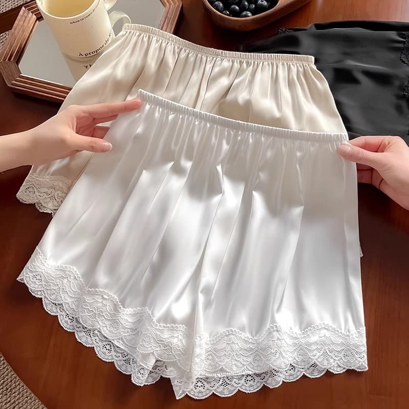 Plus Size Ice Silk Safety Shorts for Women Anti-Exposure 2026 New Summer Thin Loose Lace Lining Shorts Sleep Shorts