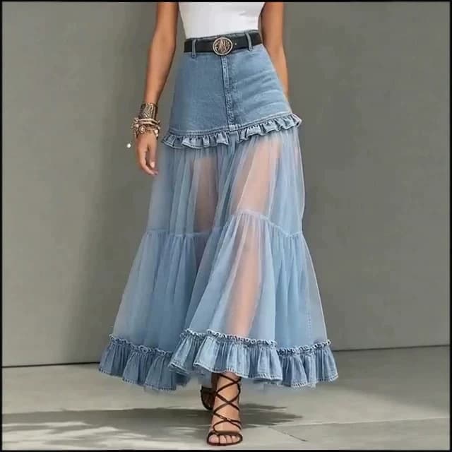 2026 Summer European and American Cross-border New Women's Amazon Patchwork Sheer Sexy Bohemian Skirt