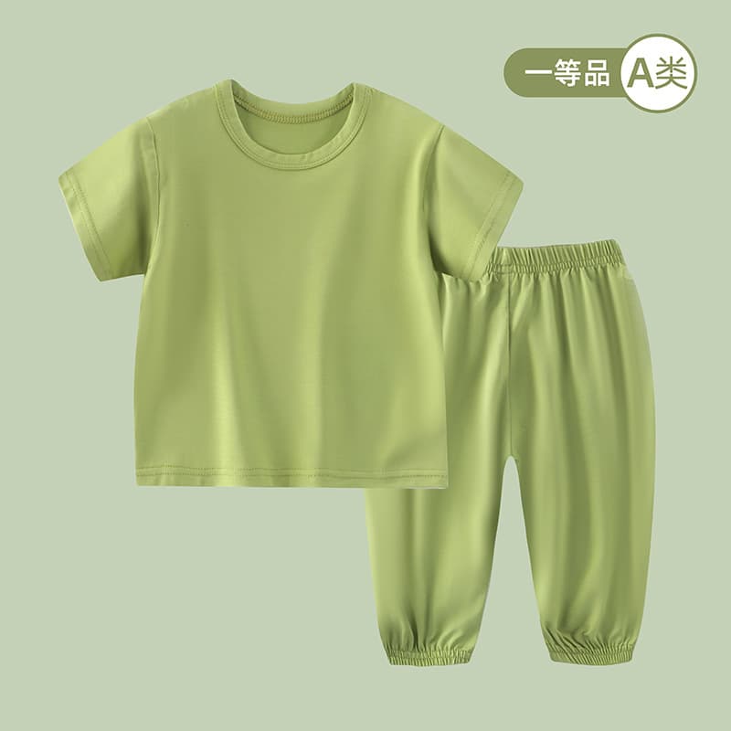 Children's Modal Pajamas Girls' Underwear Set Boys' Short-Sleeved Cropped Pants Homewear Baby Summer Air Conditioning Outfit