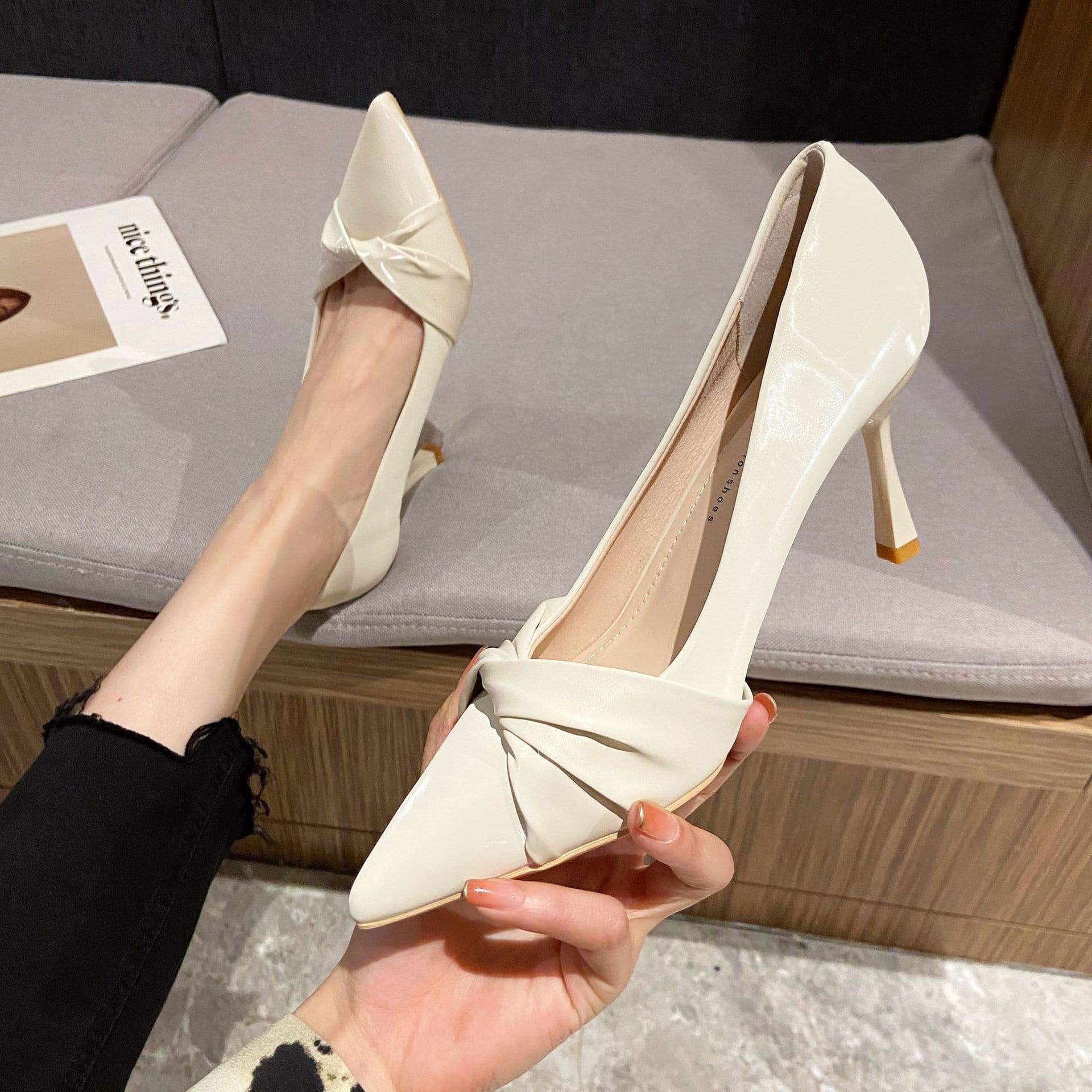 8805 spring and summer new style 2024 solid color low-top pointed toe stiletto heels 7CM spot viscose shoes daily 5CM women's high heels