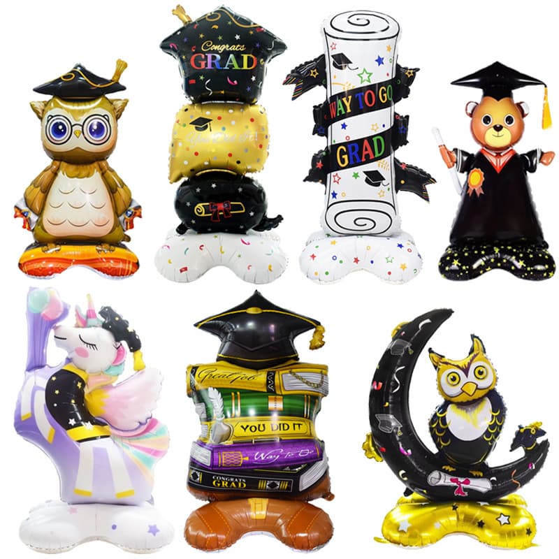 New base standing scroll owl aluminum film balloon graduation season series party unicorn decorative balloon