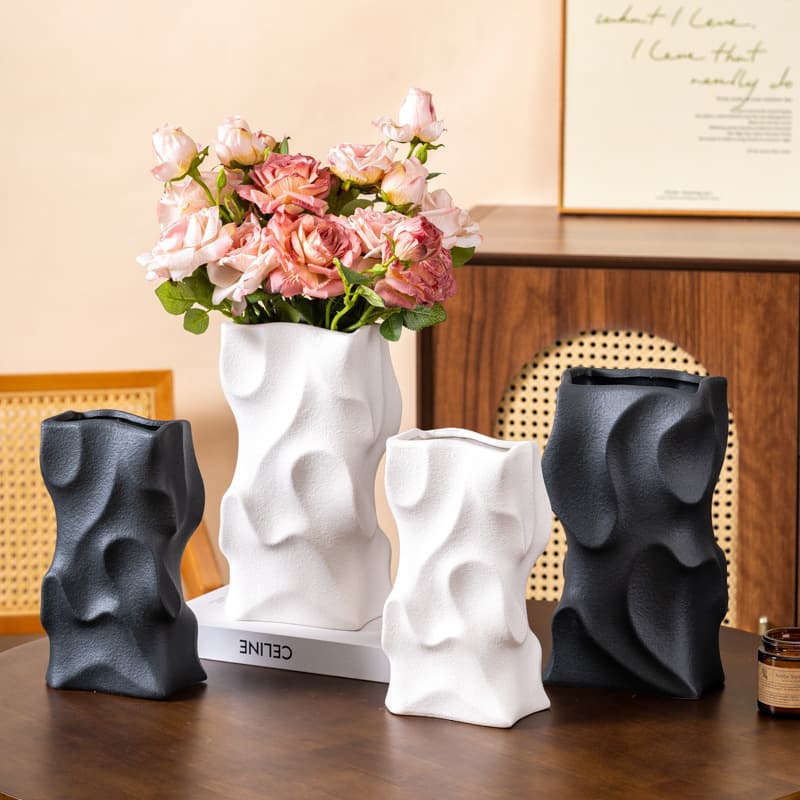 Modern Simple Creative Paper Bag Style Ceramic Vase for Living Room, Entryway, Tabletop, Dining Table, Dried Flowers, Hydroponic Flowers, Fresh Flowers Decorative Ornament