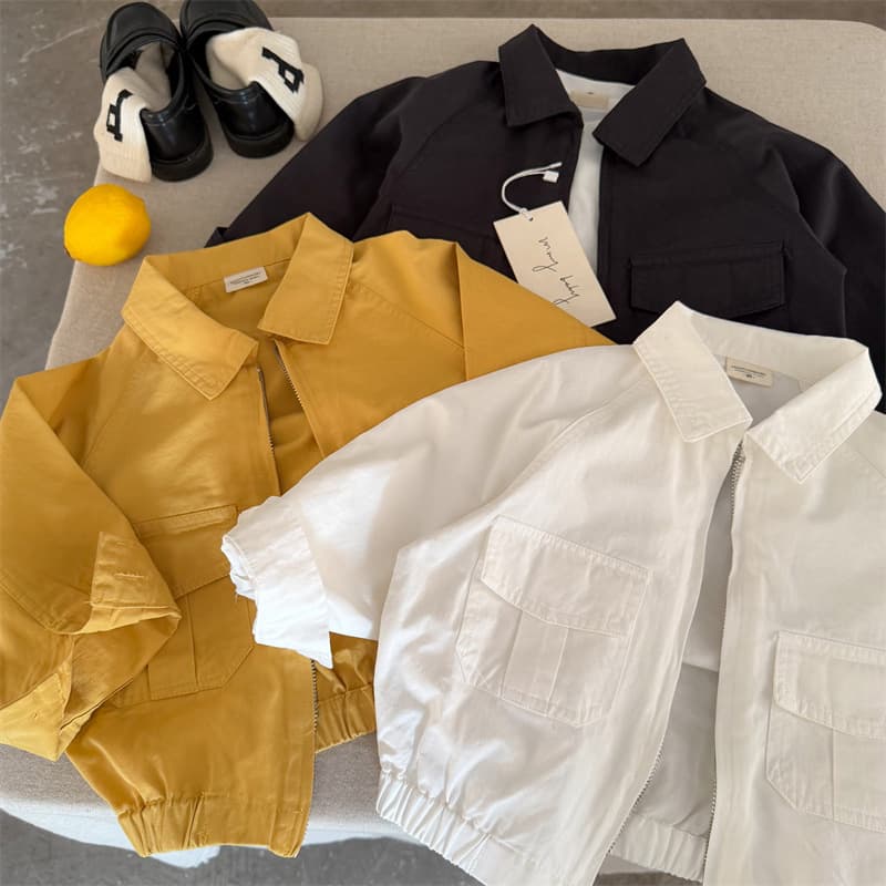 Kids Jacket 2026 Fall New Cotton Boys Girls Solid Color Lapel Jacket Baby Plain Zip-Up Outerwear Trendy
