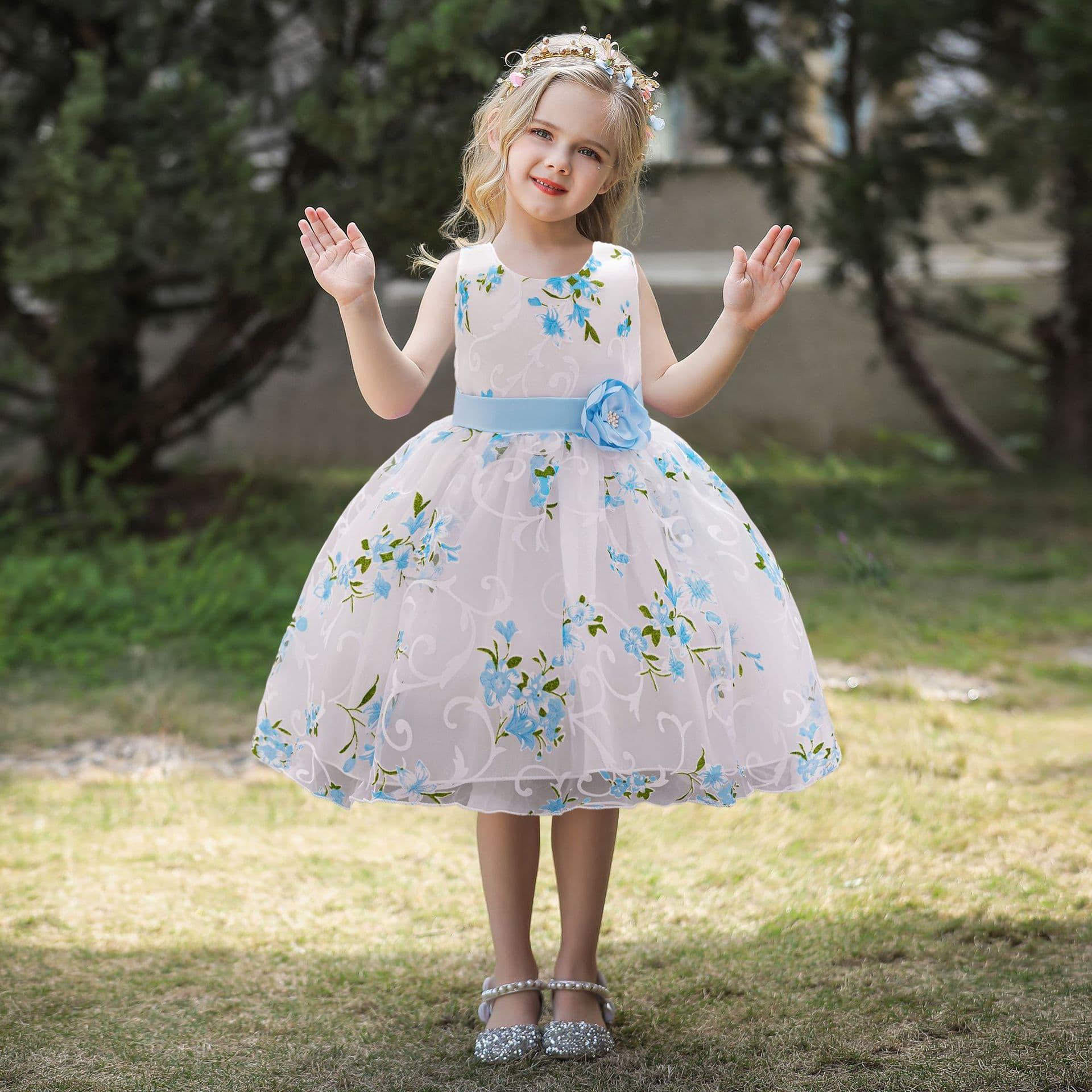 Embroidered Princess Dress Children's Evening Gown Show Wedding Dress Floral Girl's Dress Spring Summer Cotton Blend