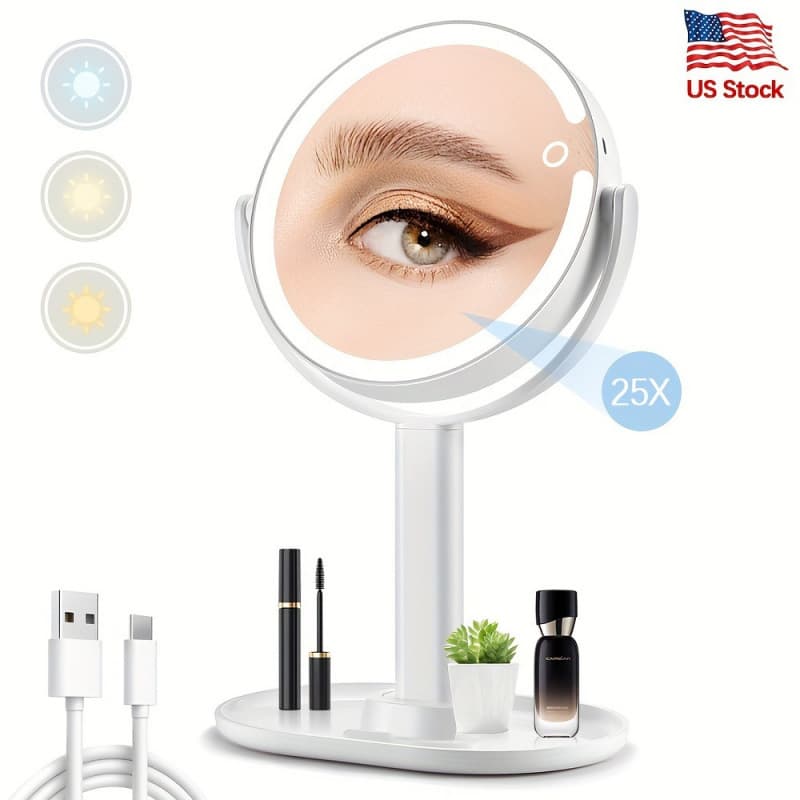 2026 New Cross-border Drop Shipping 25x Magnification Makeup Mirror Christmas Lights Makeup