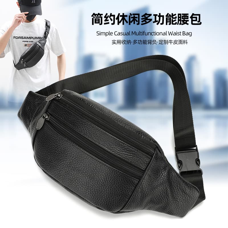 Casual genuine leather waist bag cash register first layer cowhide large waist bag men's chest bag sports bag men's mobile phone bag one piece drop shipping