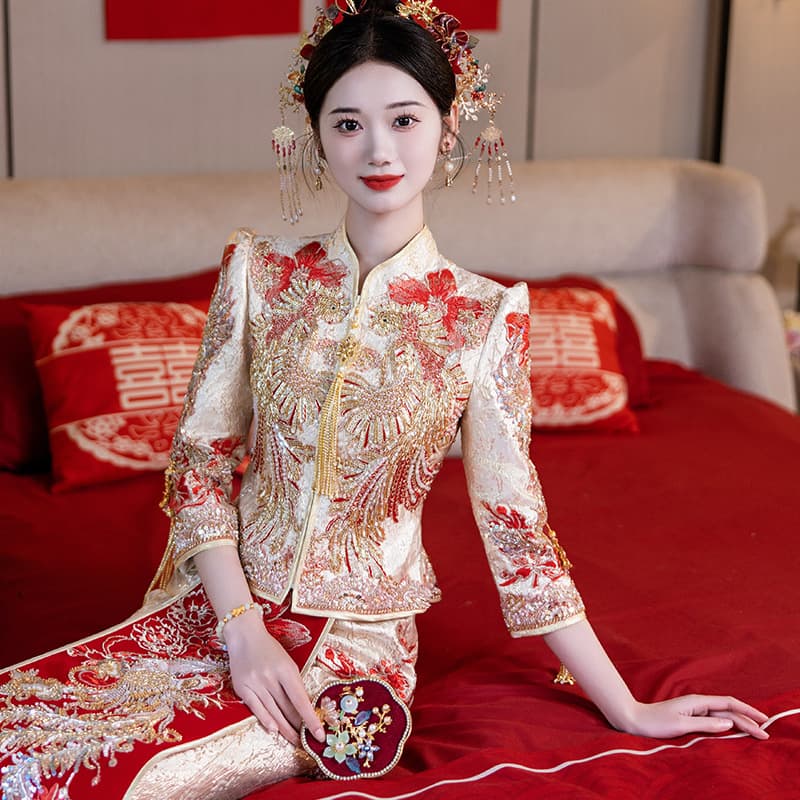 2026 New Chinese Wedding Dress for Bride, Slimming Reception and Departure Gown