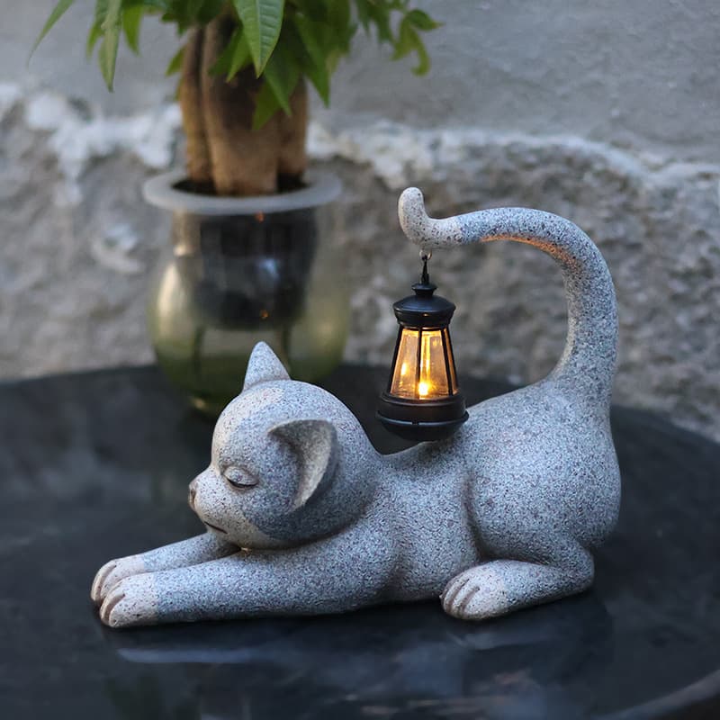 Cross-border Solar Garden Light Resin Animal Figurine Garden Balcony Patio Decoration Lawn Cat Statue Ornament