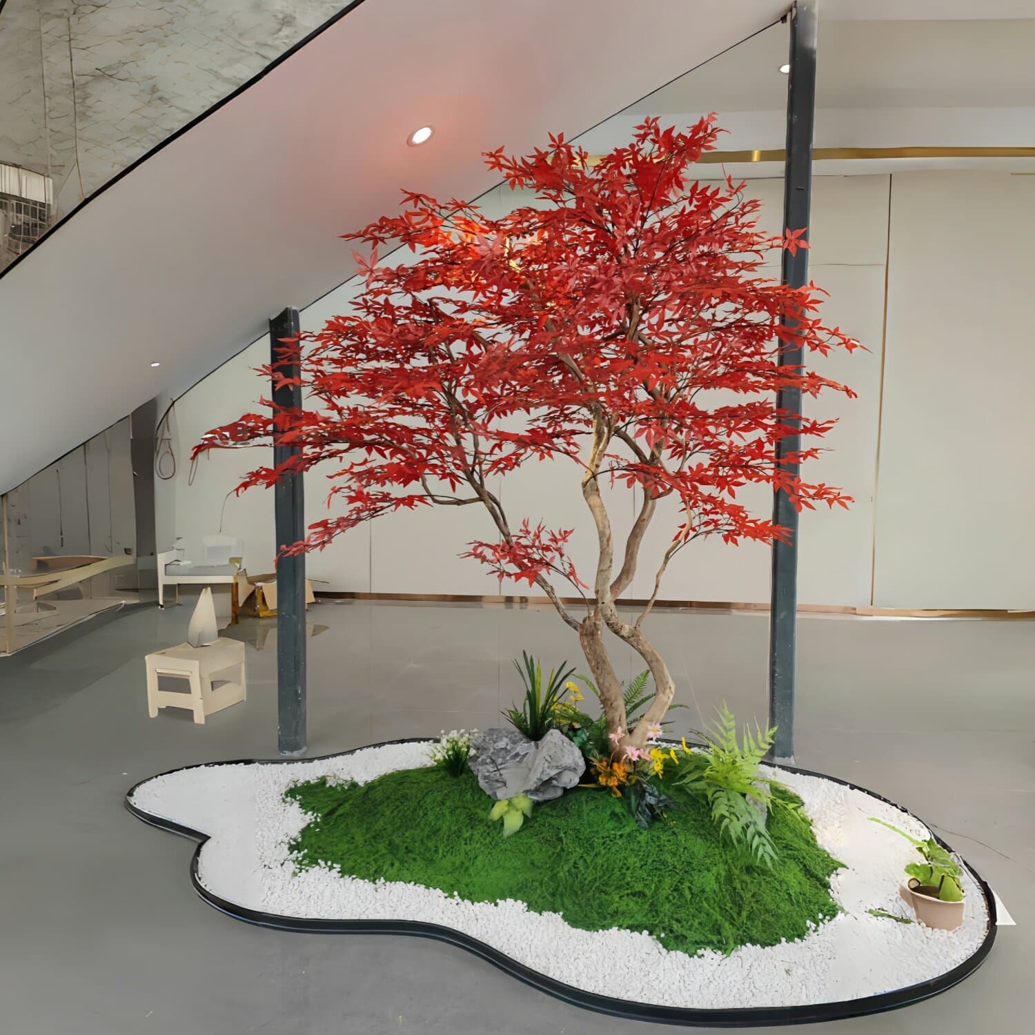 Artificial Red Maple Tree for Indoor and Outdoor Large-Scale Landscape Decoration, Japanese-Style Garden Landscaping, Fake Tree for Dry Landscape Decoration