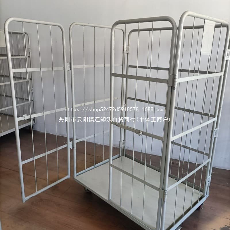 Folding logistics trolleys, reinforced steel bar turnover handling warehouse disassembly express sorting cage carts, mobile storage.
