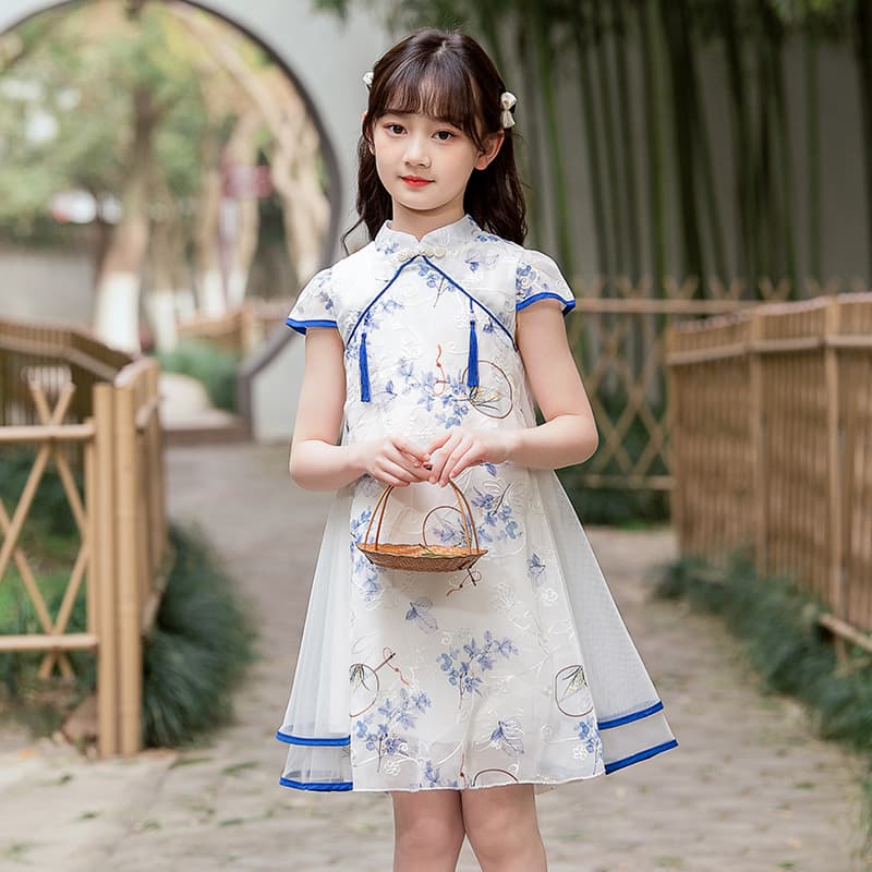 Meng Xiaotie Girls' Chinese-style Fan Cheongsam Dress Summer New Product, TikTok Viral Hit Tang Suit, Drop Shipping