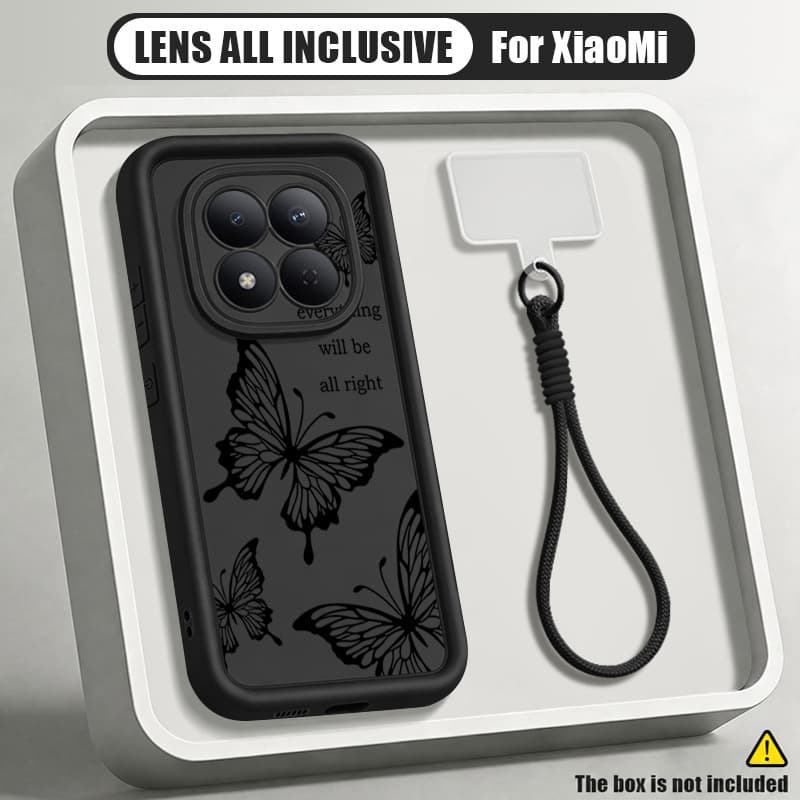 Suitable for Redmi Note 15 5G Hollow Line Butterfly Phone Case Xiaomi 14T Lanyard Anti-drop Protective Cover