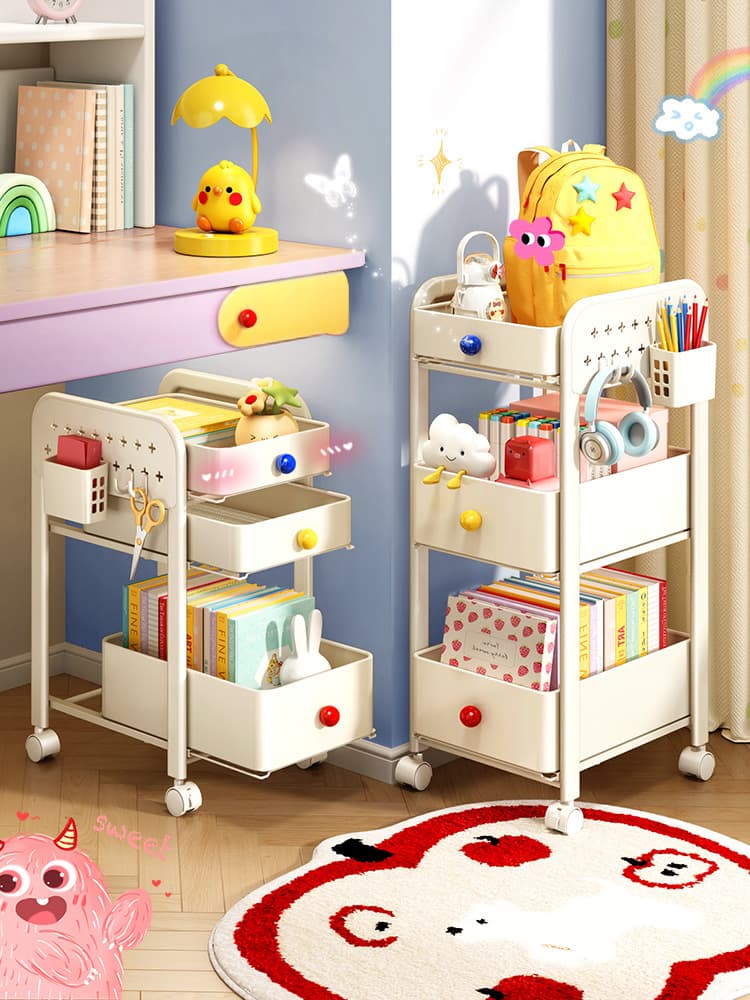 Book Bag Storage Rack Household Multi-layer Under-desk Rolling Cabinet for Books and Snacks Mobile Kitchen Small Cart