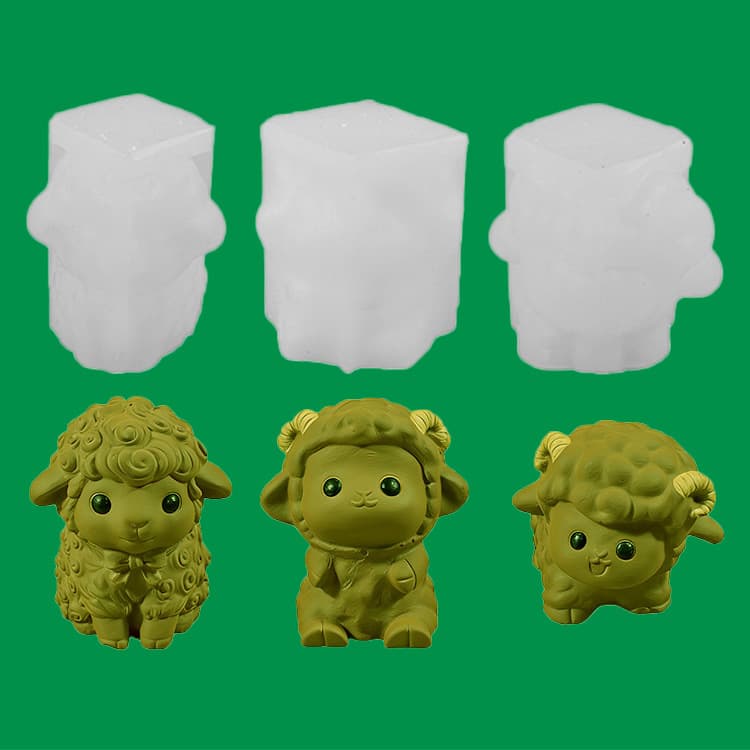3D Animal Sheep Figurine Candle Plaster Silicone Mold DIY Cement Doll Painting Resin Casting Mold