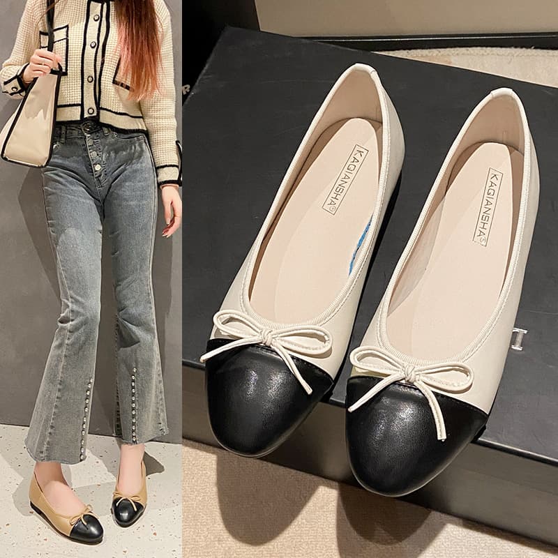 Versatile round Toe Flat Ballet Shoes Women's Mary Janes Large Size Casual Slip-On Shoes Comfortable Flat Heel Butterfly Knot