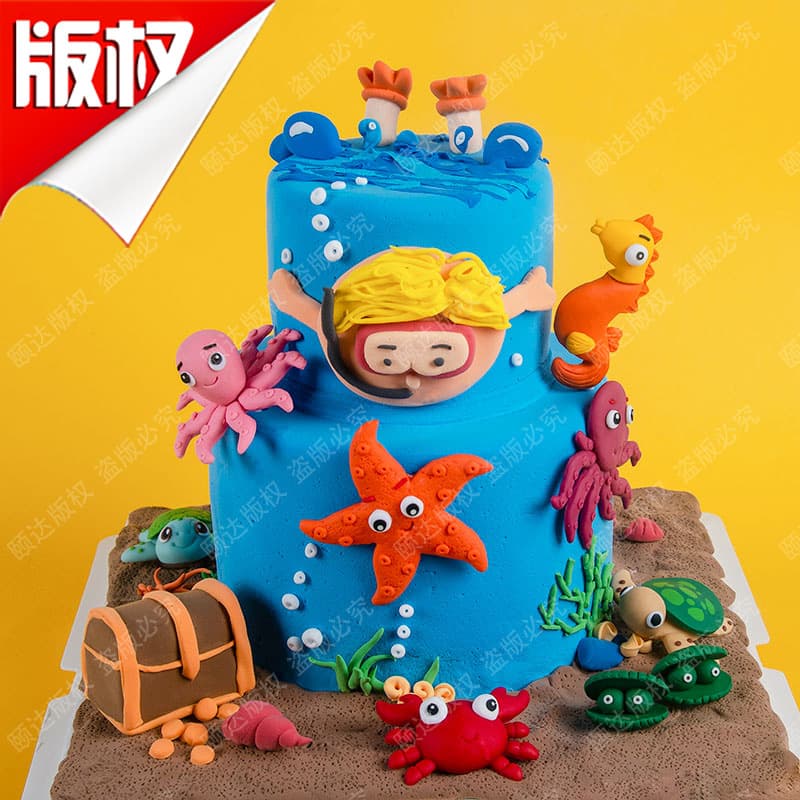 Summer beach diving boy cake decoration polymer clay little shark crab mermaid cartoon birthday party plugin