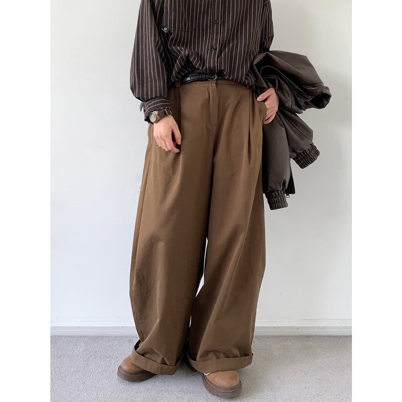Japanese retro basic workwear trousers for boys and girls in spring and autumn INS boyfriend style loose wide-leg casual pants