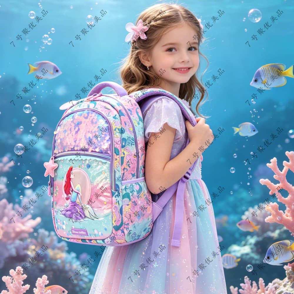 Smiggle Sequins Mermaid Kids Backpack Lightweight Spine Protection Large Capacity Cartoon for Girls