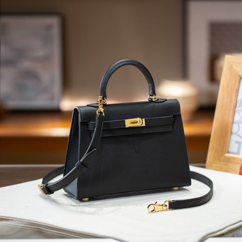 2025 Palm Print Gen 2 Kelly Bag EPSON Cowhide Exterior Stitching Semi-Handcrafted Lock Clasp Shoulder Crossbody Small Square Bag