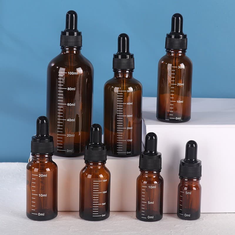 Factory stock 10ml essential oil bottle with scale, amber dropper bottle, 30ml brown glass light-proof essential oil refill bottle