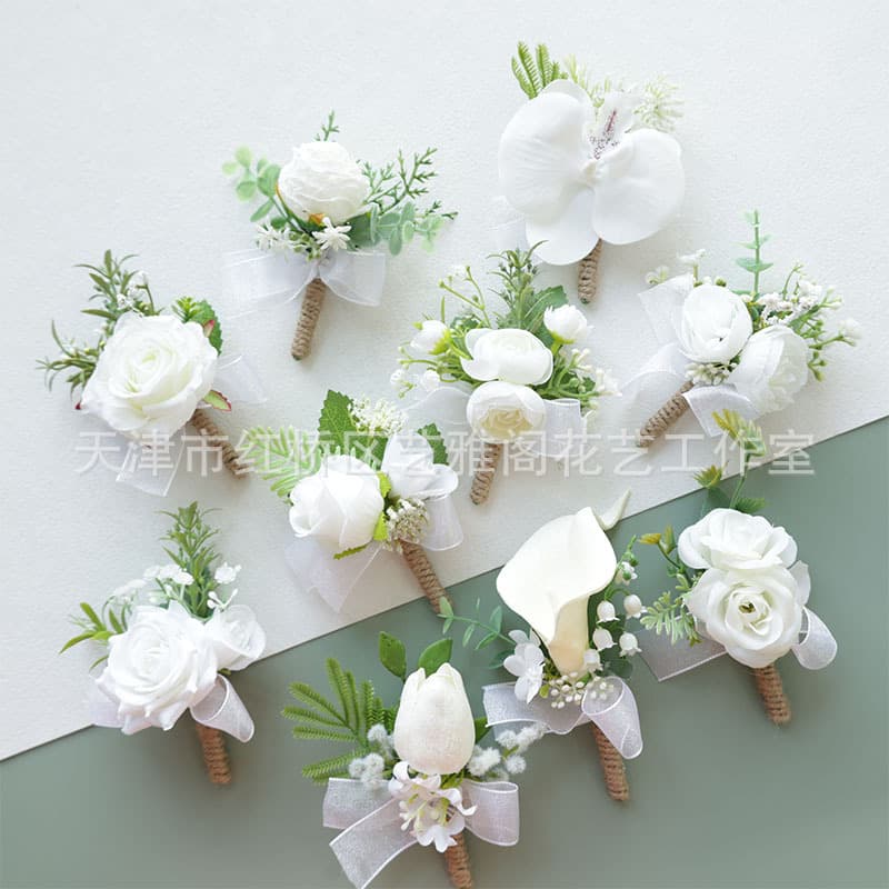 Yiyage 371 Wedding Supplies Banquet Guest Artificial Flowers Bride and Groom Boutonniere Hand Bouquet White Series
