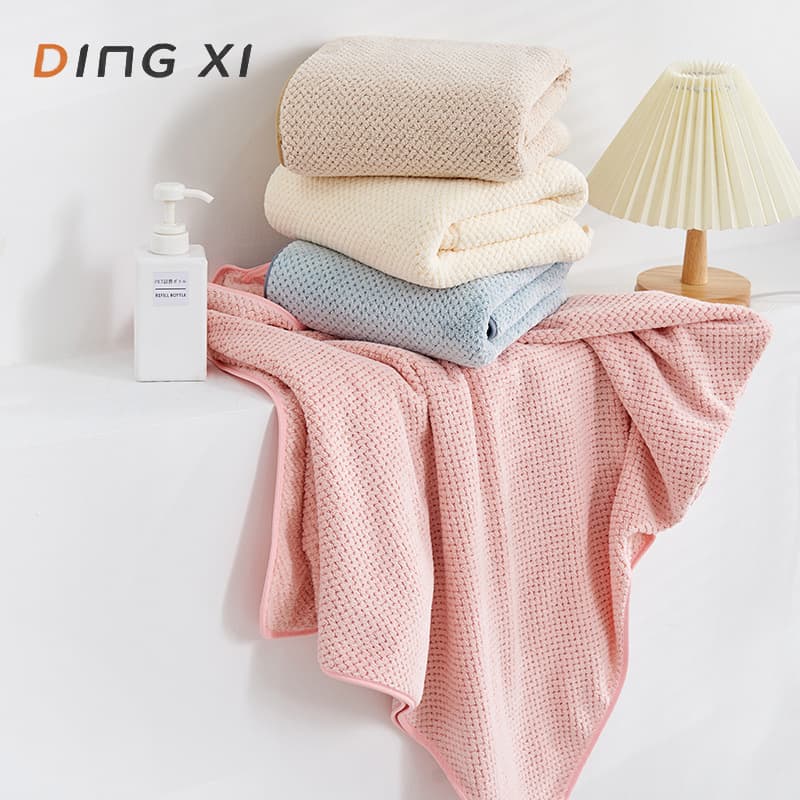 Polyester-Cotton Coral Fleece Waffle Towel Set 3-Piece for Adults, Absorbent Bath Towel Wholesale with Custom Logo