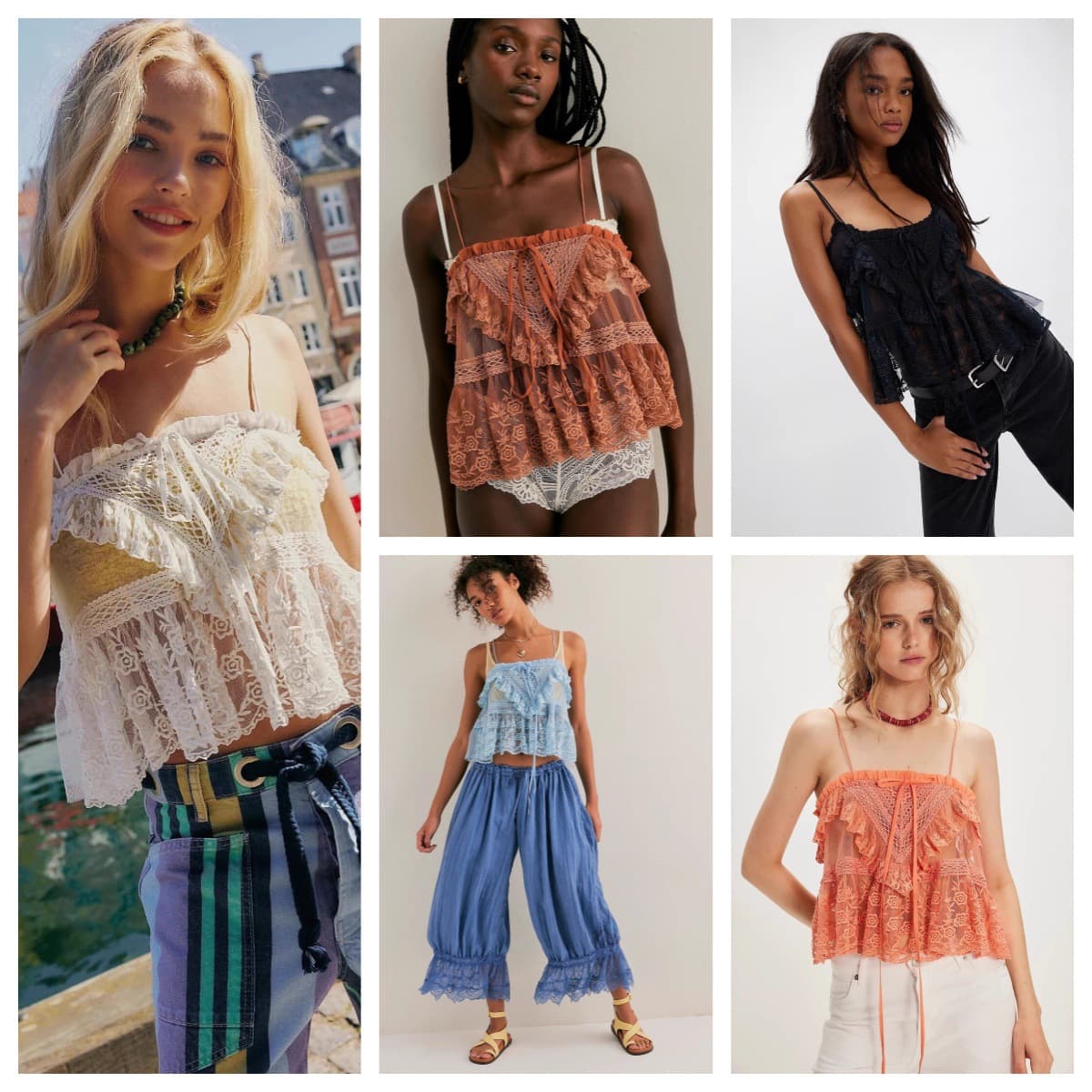 Free People Fashionable Versatile Camisole Top for Women, Stitched Lace Ruffle Hem Sexy Top, Women's Clothing Hot Girl Style