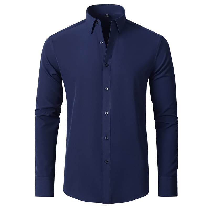 Cross-Border Four-Way Stretch Wrinkle-Free Men's Long Sleeve Shirt Foreign Trade Mercerized Vertical Drape Amazon European Size Men's Clothing Shirt
