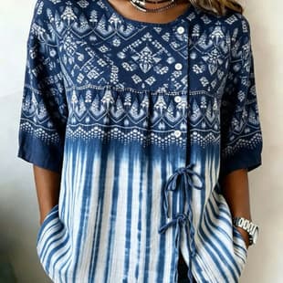 Multi-Platform Drop Shipping Cross-Border Round Neck Button + Tie Half-Sleeve Cardigan Blouse Women's Source Factory