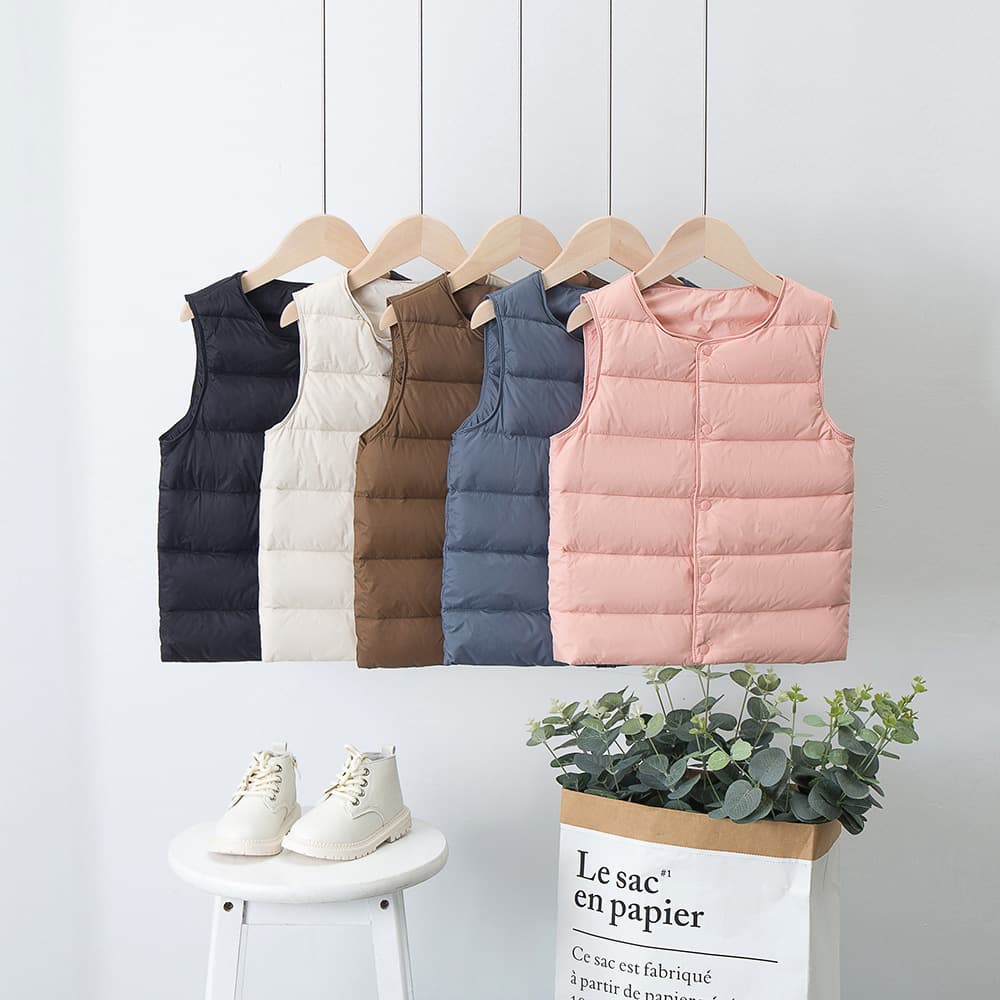 2024 Autumn Winter Children's Down Vest Lining Round Neck Boys Girls Inner Wear Sleeveless Waistcoat Kids Mid-Child