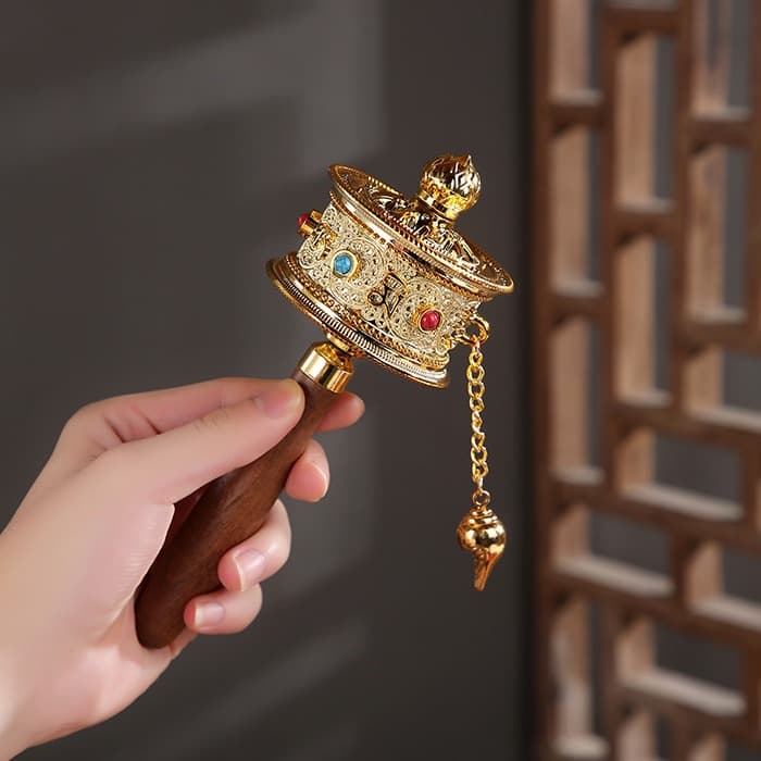 Hand-cranked prayer wheel base, Tibetan Buddhist temple inscription, copper prayer wheel handle, hand socket, <5 cm>
