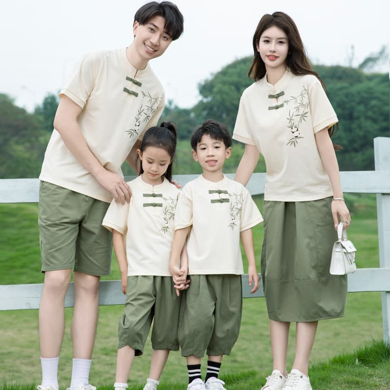 2026 Family Matching Summer Outfits Chinese Style Short Sleeve Republic Era Mother-Daughter Outfits for Family of 3-4 National Trend Hanfu Family Wear