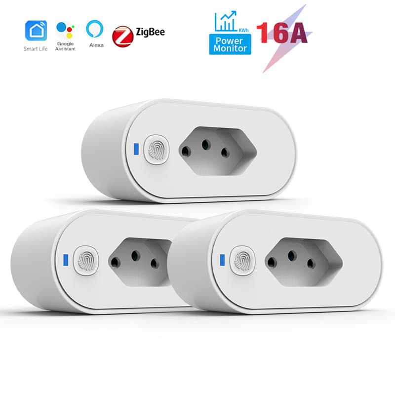 16A Brazil Standard Plug Smart Home Zigbee 3.0 Smart Socket with Energy Monitoring, Mobile Remote Control, and Voice Control