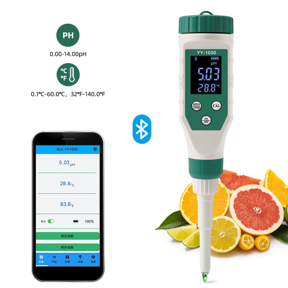 YY-1030 Bluetooth-enabled pH meter for temperature, fruit, cheese, old dough pH, and water quality detection.