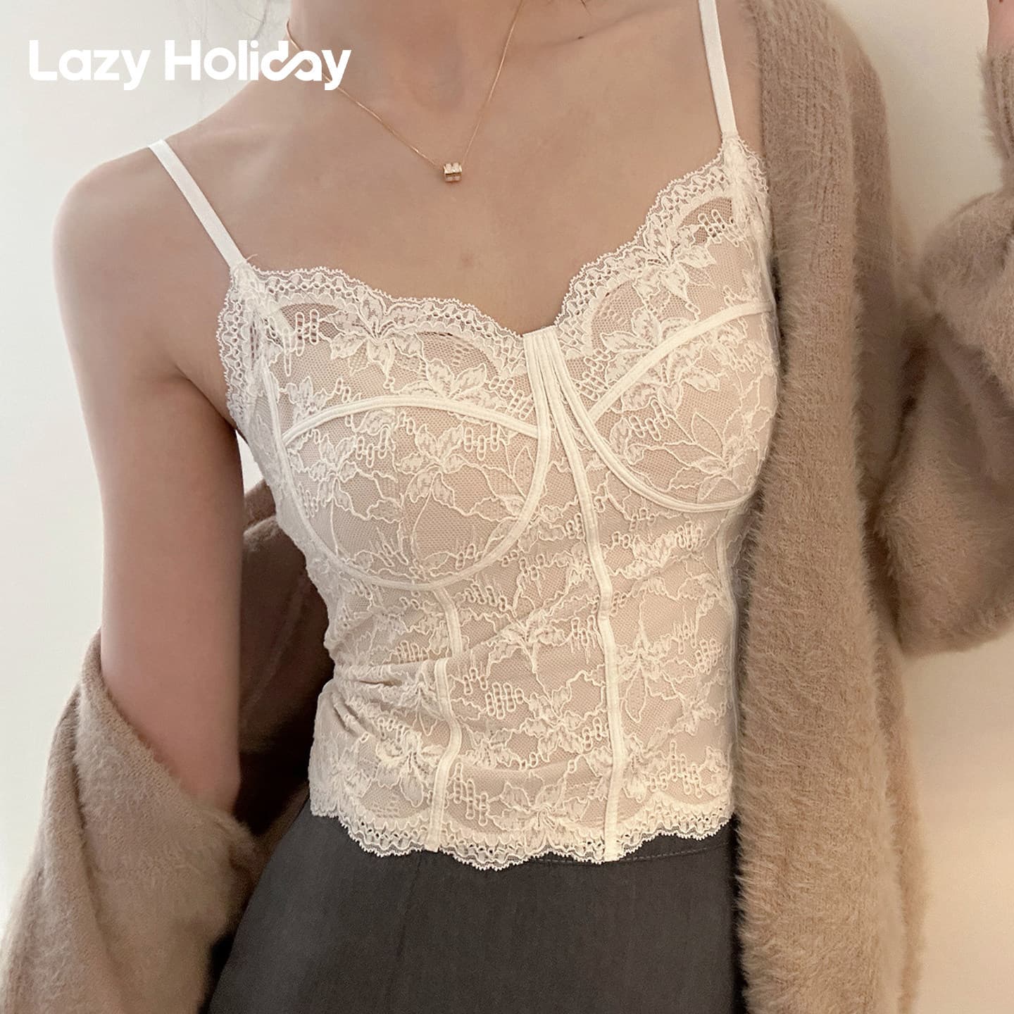 Sexy Lace Camisole for Women with Beautiful Back Design and Chest Pads, 2026 New Lightweight Ice Silk Top for Women in Summer