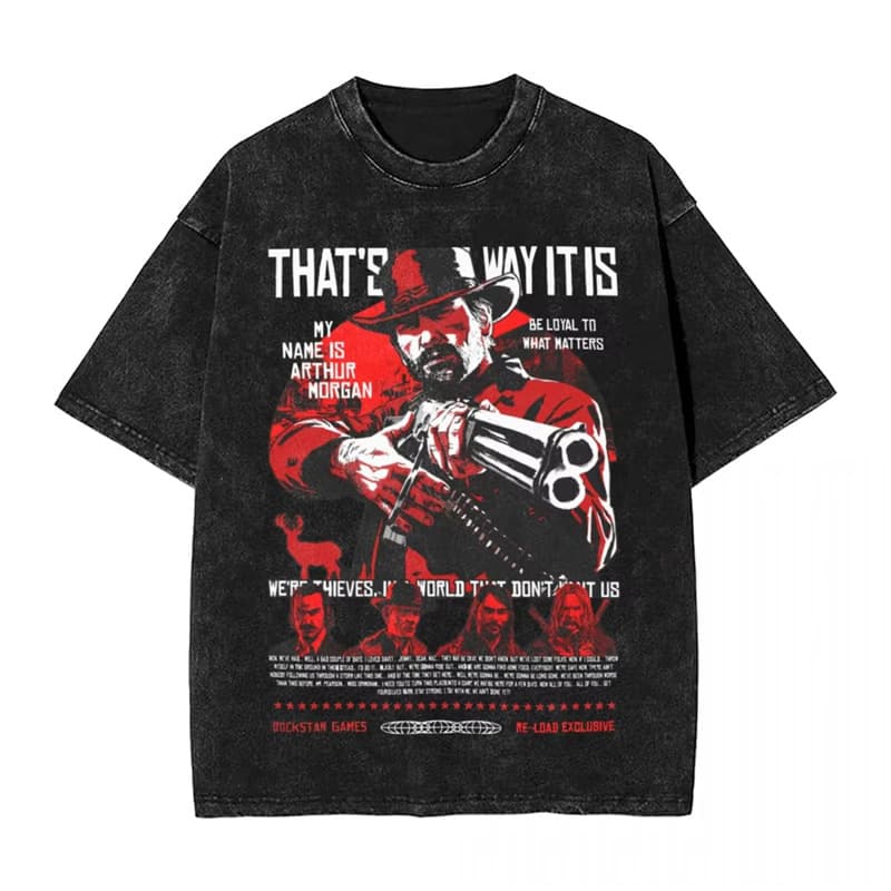 Red Dead Redemption 2 Washed T-Shirt Men Arthur Morgan Awesome Cotton Crew Neck Short Sleeve Graphic Tee Chinese Origin