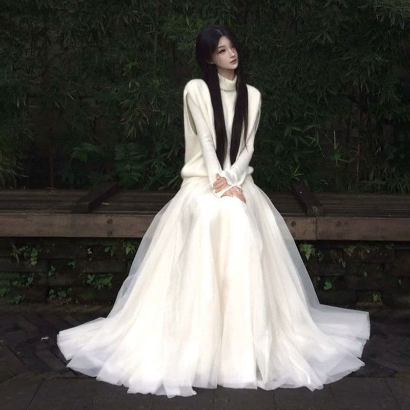 Mesh Tulle Skirt Half Skirt High Waist Slim Long Flowing Full Skirt Women 2026 New Spring Summer Fairy Skirt